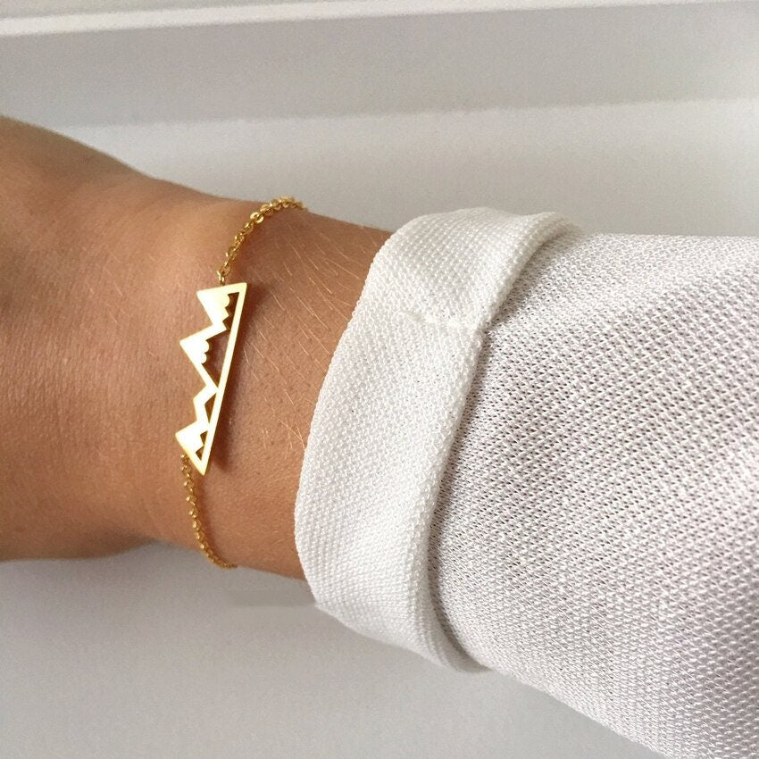 Boho Mountain Outdoor Snowy Travel , 18K Gold Layered Yogi Bracelet, Dainty Minimalist Jewelry, Delicate Handmade for Women, Gift for Her