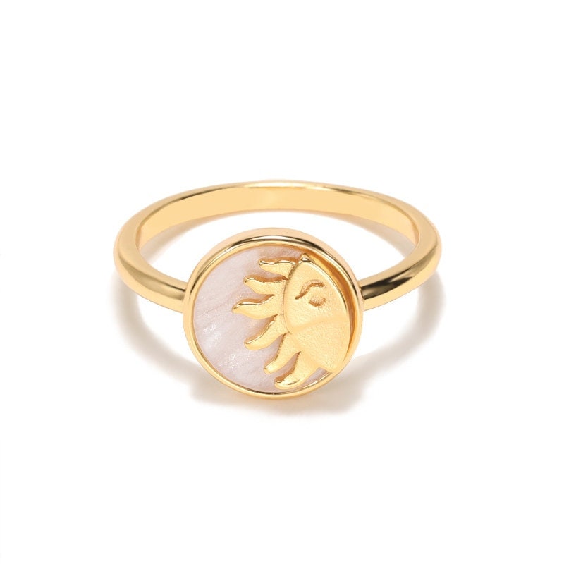 Punk Moonstone Sun Mood Tracker, 18K Gold Gothic Stackable Ring, Dainty Minimalist Jewelry, Delicate Handmade for Women, Gift for Her