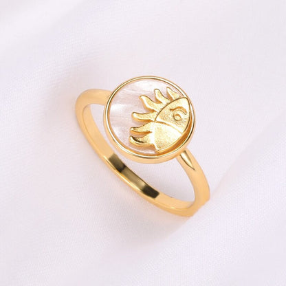 Punk Moonstone Sun Mood Tracker, 18K Gold Gothic Stackable Ring, Dainty Minimalist Jewelry, Delicate Handmade for Women, Gift for Her