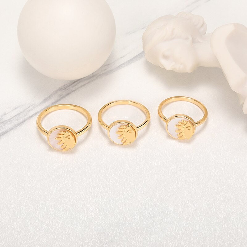 Punk Moonstone Sun Mood Tracker, 18K Gold Gothic Stackable Ring, Dainty Minimalist Jewelry, Delicate Handmade for Women, Gift for Her