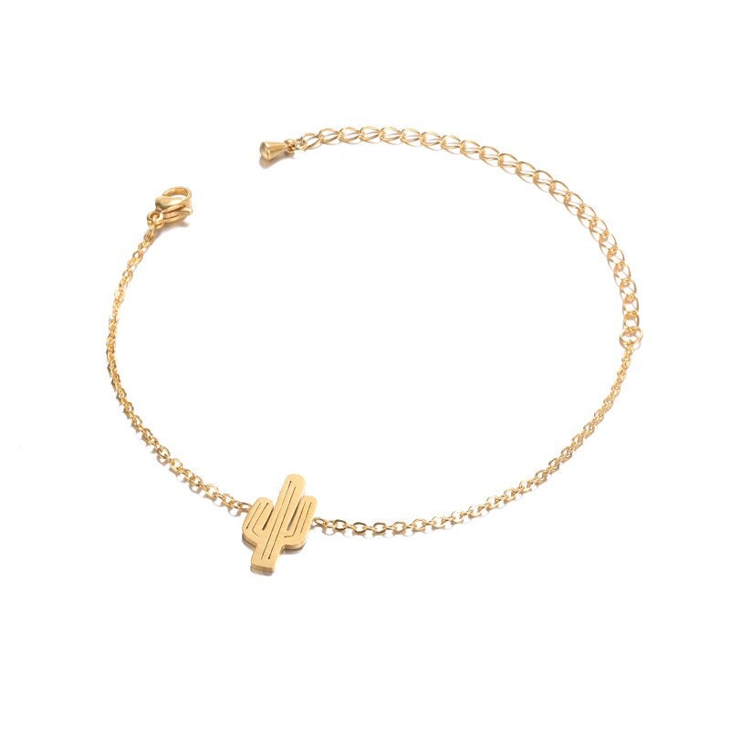 Boho Charm Cactus Desert, 18K Gold Layered Yogi Bracelet, Dainty Minimalist Jewelry, Delicate Handmade for Women, Gift for Her