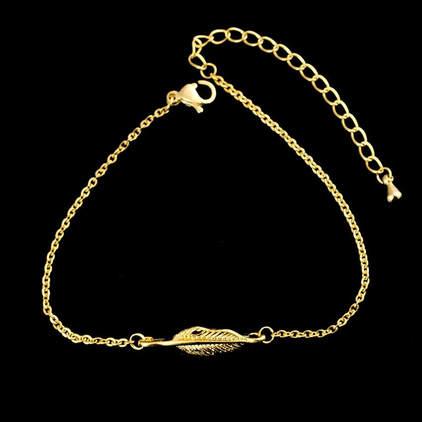 Boho Hippie Feather, 18K Gold Layered Yogi Bracelet, Dainty Minimalist Jewelry, Delicate Handmade for Women, Gift for Her