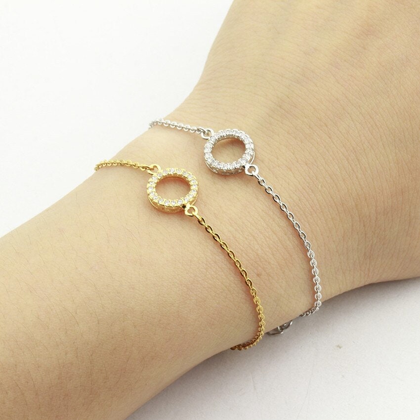 Boho Charm Crystal Round Circle , 18K Gold Layered Yogi Bracelet, Dainty Minimalist Jewelry, Delicate Handmade for Women, Gift for Her