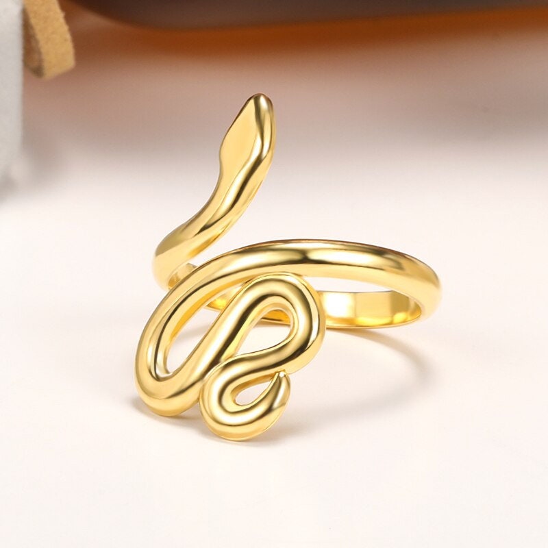 Punk Snake Wrap, 18K Gold Gothic Stackable Ring, Dainty Minimalist Jewelry, Delicate Handmade for Women, Gift for Her