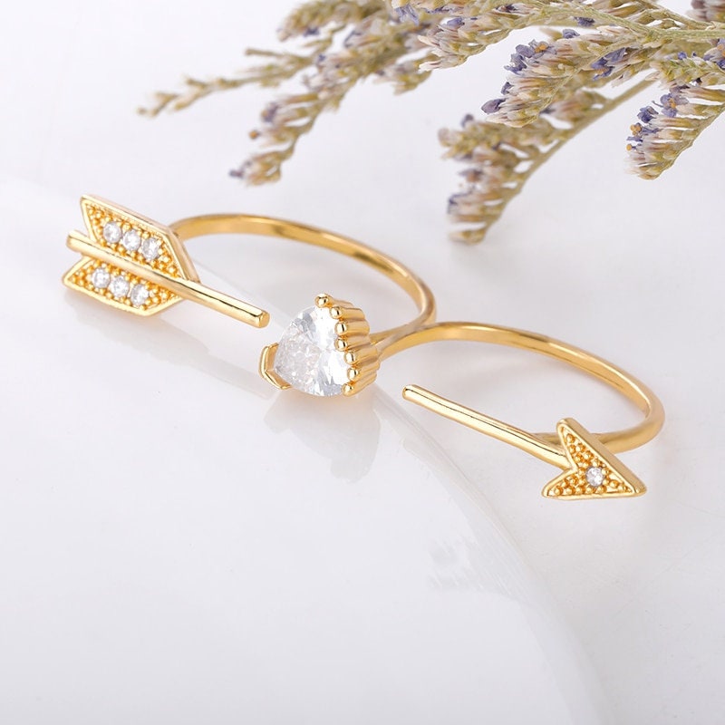 Boho Double Arrow , 18K Gold Yogi Stackable Ring, Dainty Minimalist Jewelry, Delicate Handmade for Women, Gift for Her