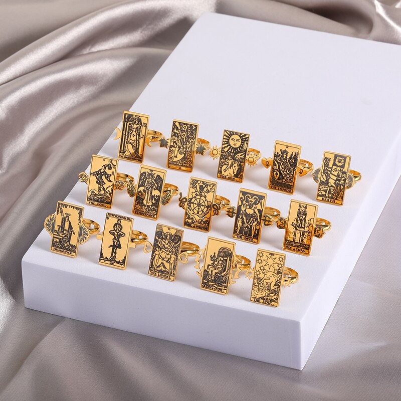 Gothic Tarot Cards Ring, 18K Gold Tarot Card Ring, Gothic Fashion Ring for Women, Gift for Her