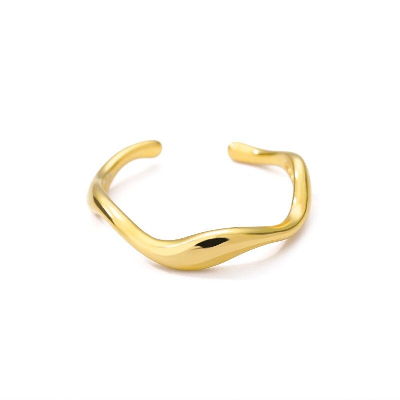 Punk Organic Waves, 18K Gold Cute Stackable Ring, Dainty Minimalist Jewelry, Delicate Handmade for Women, Gift for Her