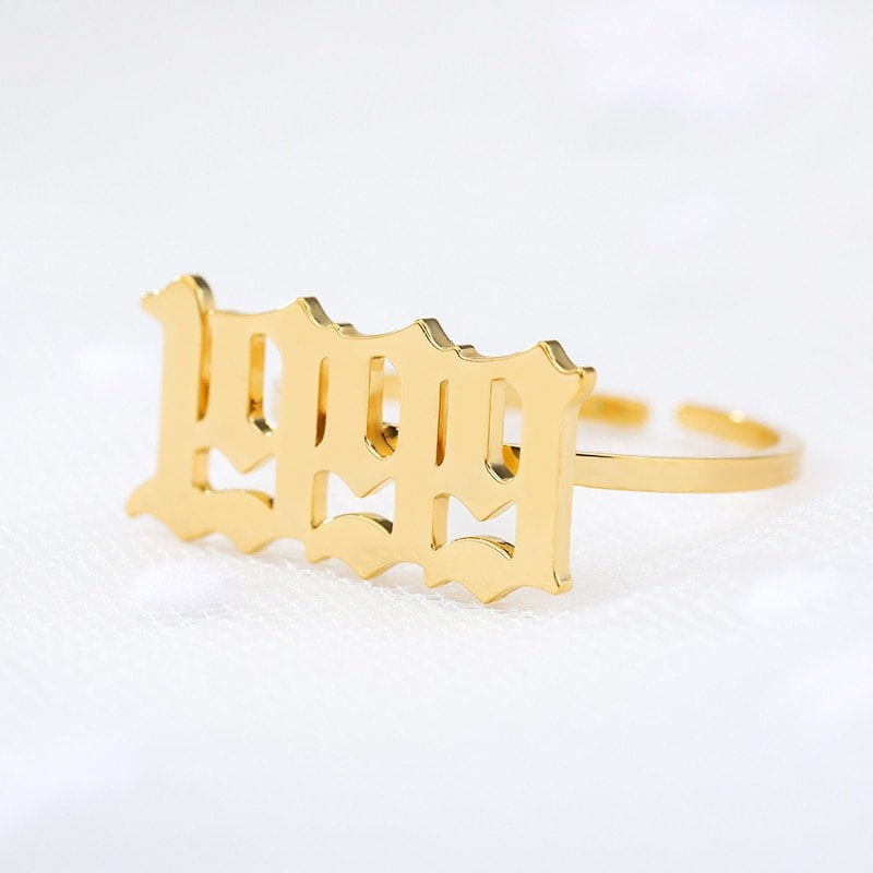 Custom Year Birthdate, 18K Gold Personalized Stackable Ring, Dainty Minimalist Jewelry, Delicate Handmade for Women, Gift for Her