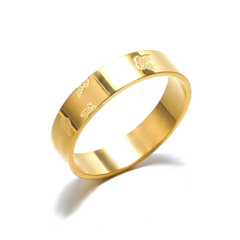 Punk Engraved Butterfly, 18K Gold Gothic Stackable Ring, Dainty Minimalist Jewelry, Delicate Handmade for Women, Gift for Her