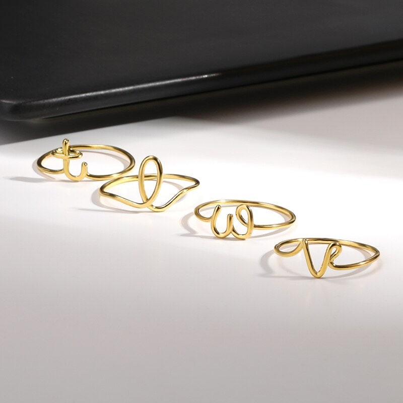 Custom Initials Letter, 18K Gold Personalized Stackable Ring, Dainty Minimalist Jewelry, Delicate Handmade for Women, Gift for Her