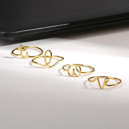 Custom Initials Letter, 18K Gold Personalized Stackable Ring, Dainty Minimalist Jewelry, Delicate Handmade for Women, Gift for Her