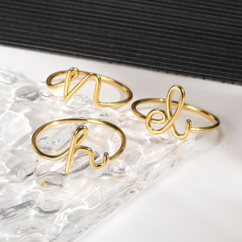 Custom Initials Letter, 18K Gold Personalized Stackable Ring, Dainty Minimalist Jewelry, Delicate Handmade for Women, Gift for Her