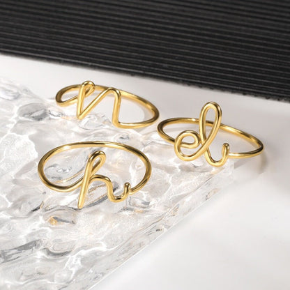 Custom Initials Letter, 18K Gold Personalized Stackable Ring, Dainty Minimalist Jewelry, Delicate Handmade for Women, Gift for Her