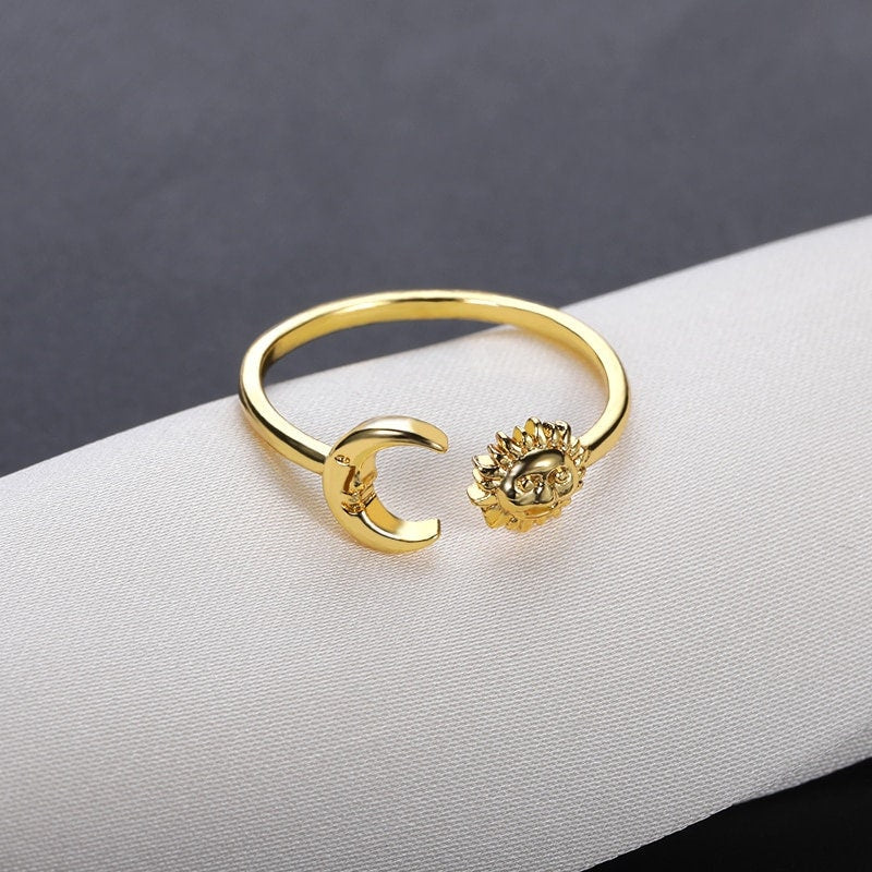 Punk Moon Sun Tarot, 18K Gold Gothic Stackable Ring, Dainty Minimalist Jewelry, Delicate Handmade for Women, Gift for Her