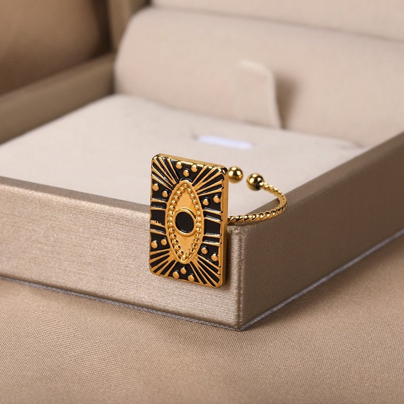 Punk Evil Eye Card, 18K Gold Gothic Stackable Ring, Dainty Minimalist Jewelry, Delicate Handmade for Women, Gift for Her