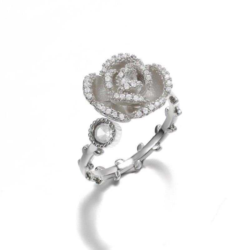 Boho Crystal Rose Flower Zircon, 18K Gold Yogi Stackable Ring, Dainty Minimalist Jewelry, Delicate Handmade for Women, Gift for Her
