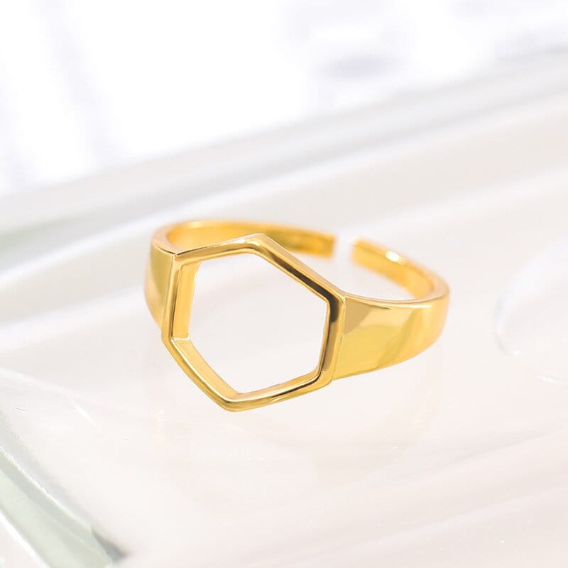 Punk Hexagon Honeycomb, 18K Gold Gothic Stackable Ring, Dainty Minimalist Jewelry, Delicate Handmade for Women, Gift for Her