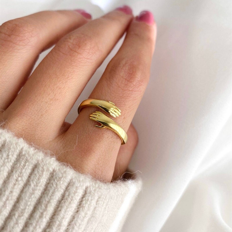 Punk Hug Wrap Arms, 18K Gold Gothic Stackable Ring, Dainty Minimalist Jewelry, Delicate Handmade for Women, Gift for Her