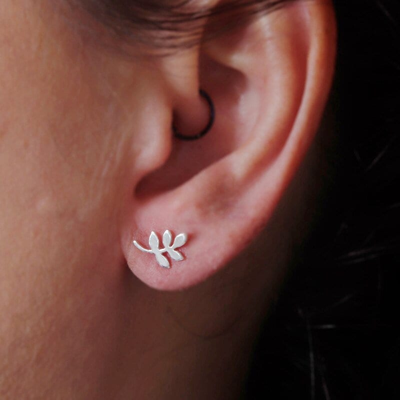 Boho Hippie Vine Leaf Studs, 18K Gold Everyday Earrings, Dainty Minimalist Jewelry, Delicate Handmade  for Women, Gift for Her