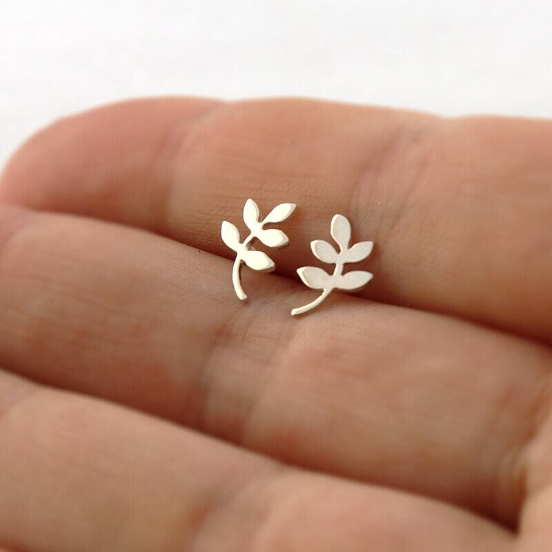 Boho Hippie Vine Leaf Studs, 18K Gold Everyday Earrings, Dainty Minimalist Jewelry, Delicate Handmade  for Women, Gift for Her