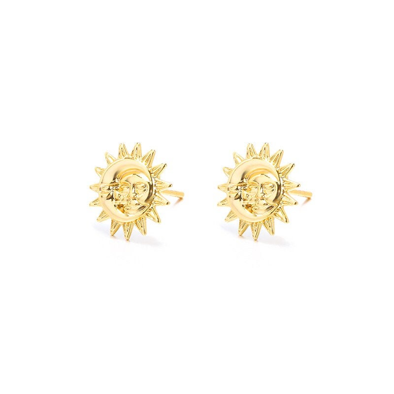 Punk Sun Studs, 18K Gold Everyday Earrings, Gothic Dainty Minimalist Jewelry, Delicate Handmade Simple Accessories for Women, Gift for Her