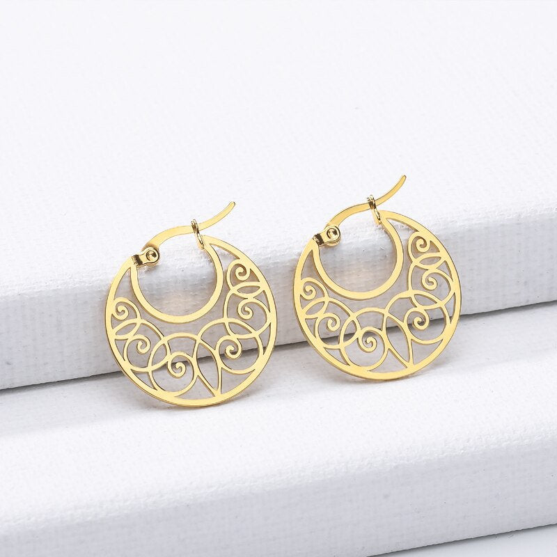 Boho Henna Hoops, 18K Gold Everyday Earrings, Dainty Minimalist Jewelry, Delicate Handmade Simple Accessories for Women, Gift for Her