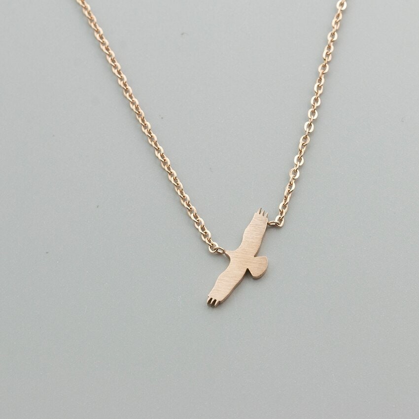 American Eagle Hawk Pendant Necklace, Gold Eagle Necklace for Women, 18K Gold Plated Dainty