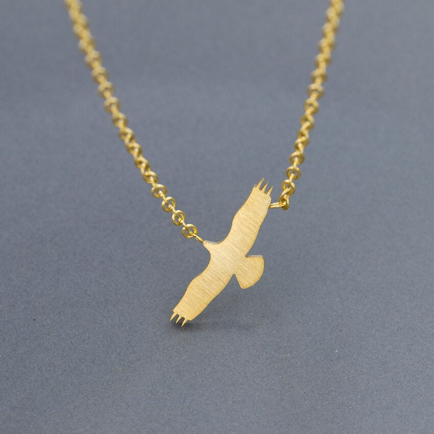 American Eagle Hawk Pendant Necklace, Gold Eagle Necklace for Women, 18K Gold Plated Dainty