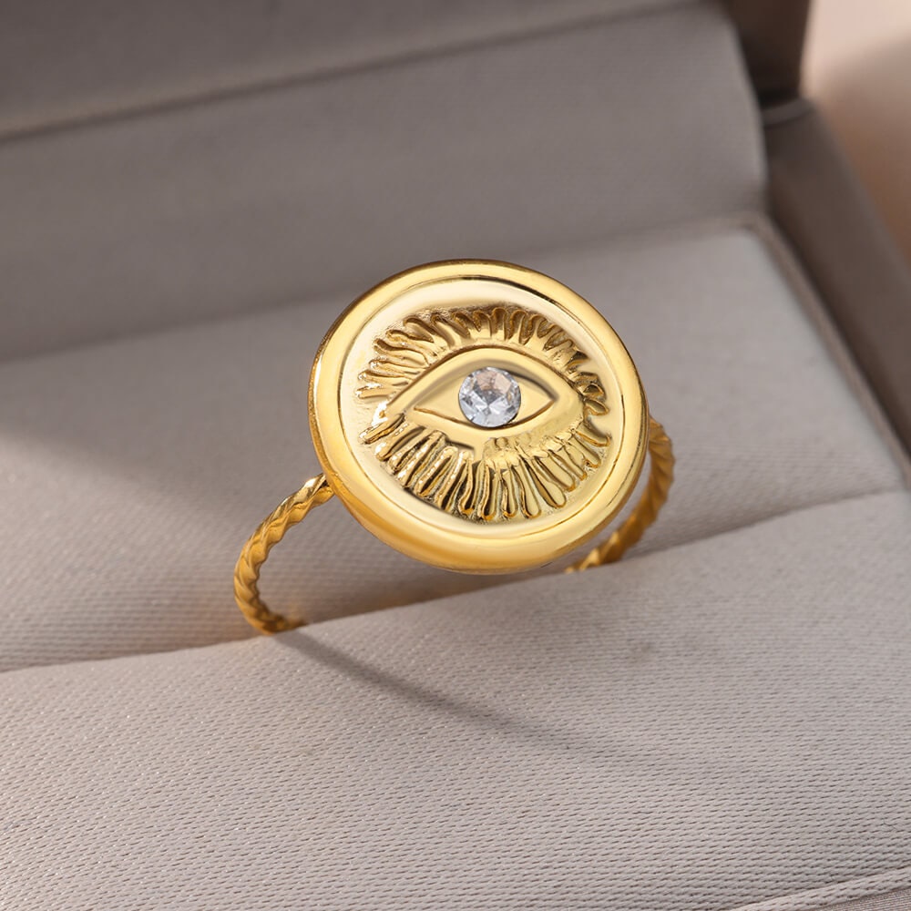 Gothic Evil Eye Ring, 18K Gold Evil Eye Ring, Gothic Fashion Ring for Women, Gift for Her