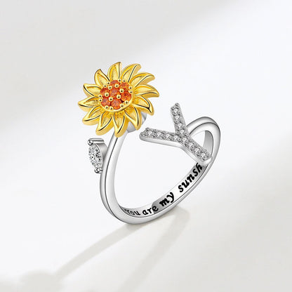 Punk Sunflower Spinner ,18K Gold Initial Ring, Dainty Minimalist Accessories, Delicate Handmade Jewelry for Women, Gift for Her