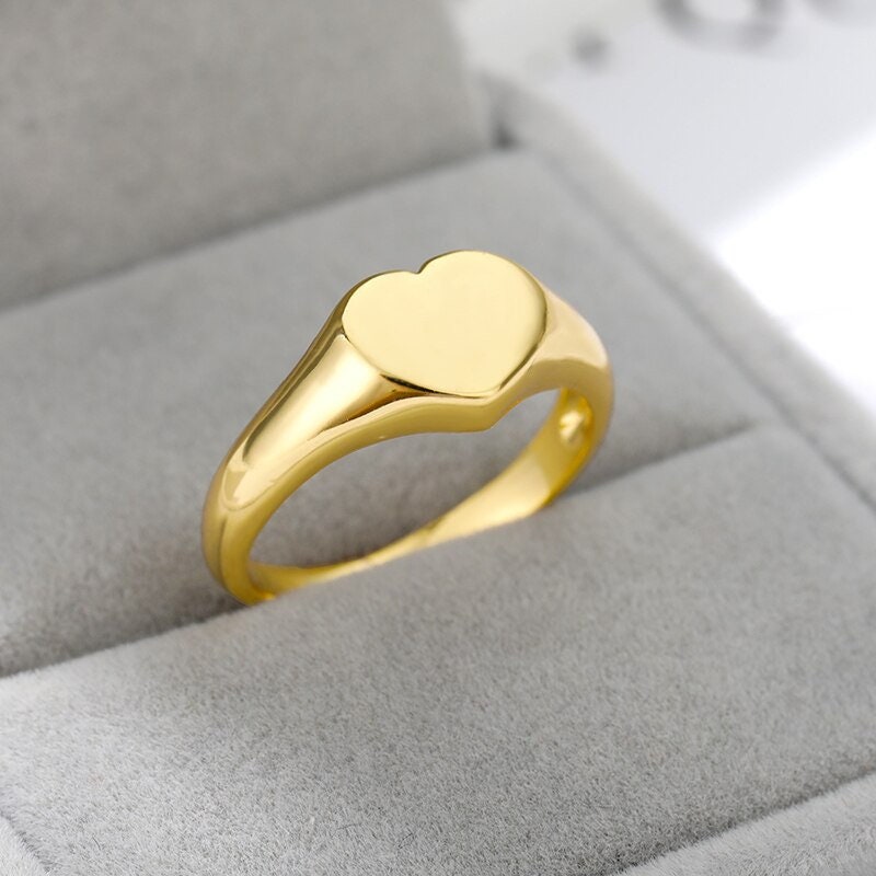 Punk Heart Signet, 18K Gold Ring, Dainty Minimalist Accessories, Delicate Handmade Jewelry for Women, Gift for Her