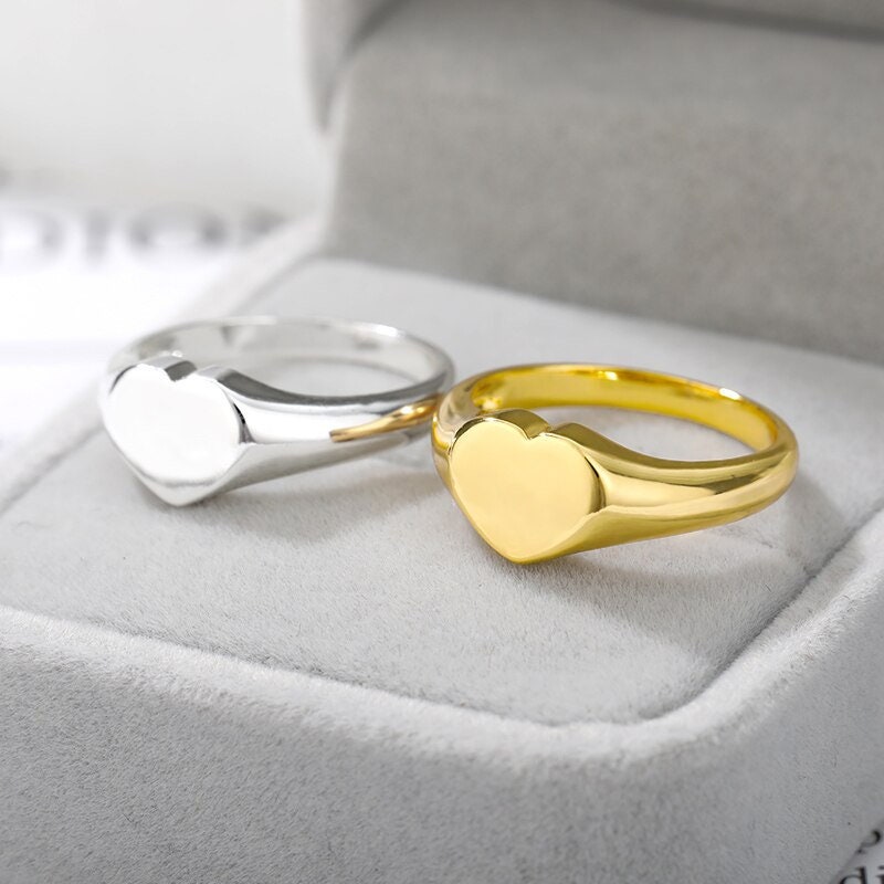 Punk Heart Signet, 18K Gold Ring, Dainty Minimalist Accessories, Delicate Handmade Jewelry for Women, Gift for Her