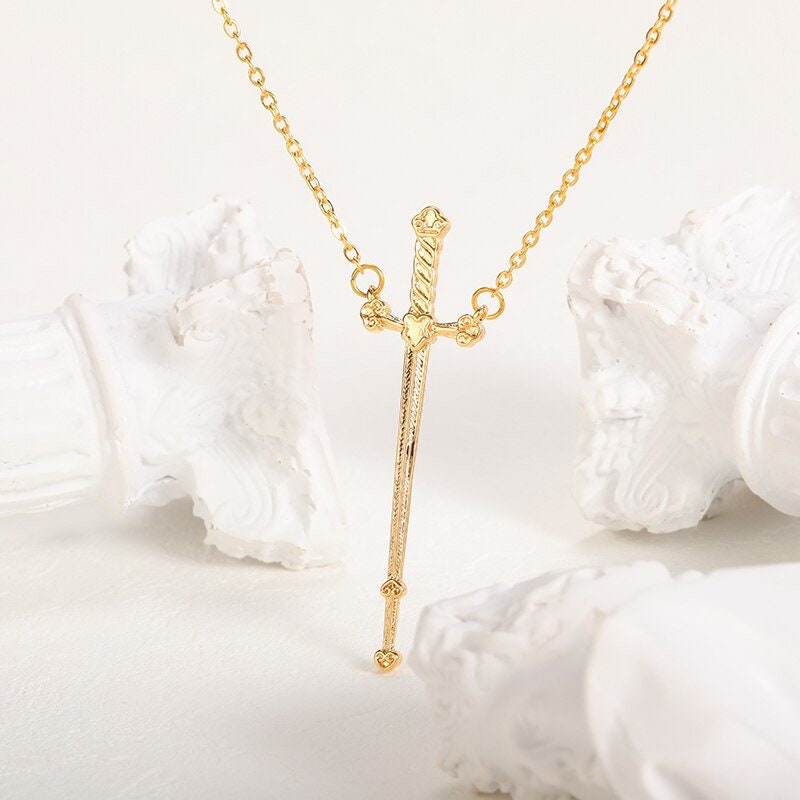 Gothic Sword Pendant, 18K Gold Sword Necklace, Punk Sword Necklace for Women, Gift for Her