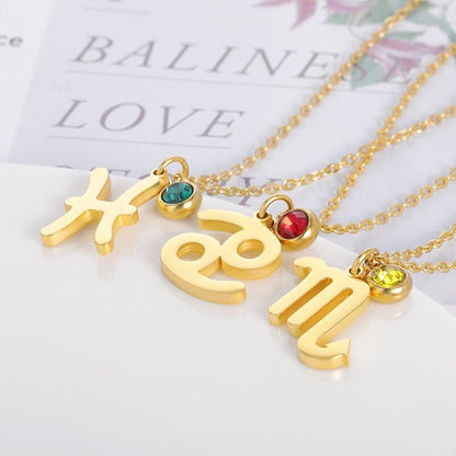 18K Gold Zodiac Necklace, Zodiac Pendant, Birthstone Necklace, Gold Birthstone for Women, Gift for Her