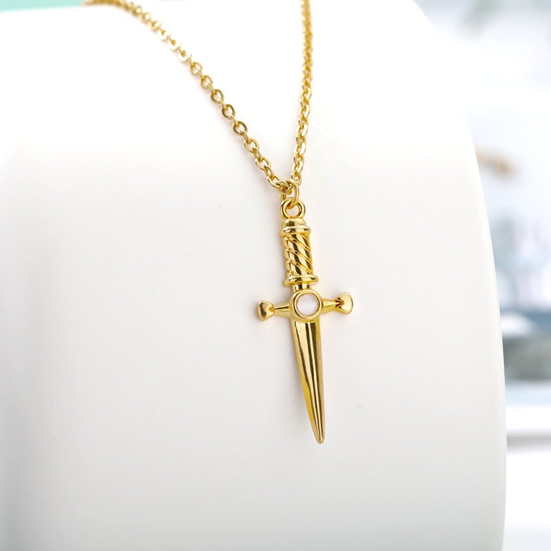 Sword Dagger Pendant, 18K Gold Necklace, Gothic Dainty