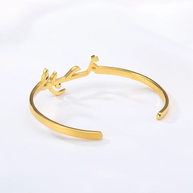 Custom Arabic Name Bracelet, Personalized 18K Gold Plated Arabic Kids Bangle, Gift for Her