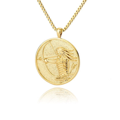 Mythology Mulan Goddess 18K Gold Plated Pendant For Women, Gold Dainty Necklace, Choker Chain, Layering Necklace, Goddess Coin