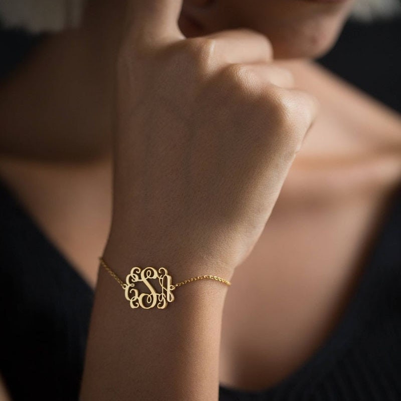Personalized Monogram Bracelet, Custom Monogram Bracelet, 18K Gold Custom Bracelet, Customized Gift, Personalized Gift, Gift for Her