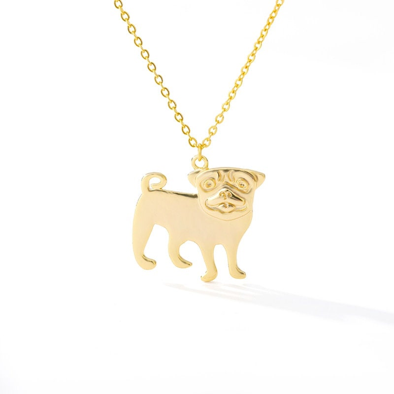 Cute Pug Pendant Necklace, 18K Gold Plated Dainty Animal Lover Charm Pendant, Dog Lover Necklace, Gift for Her