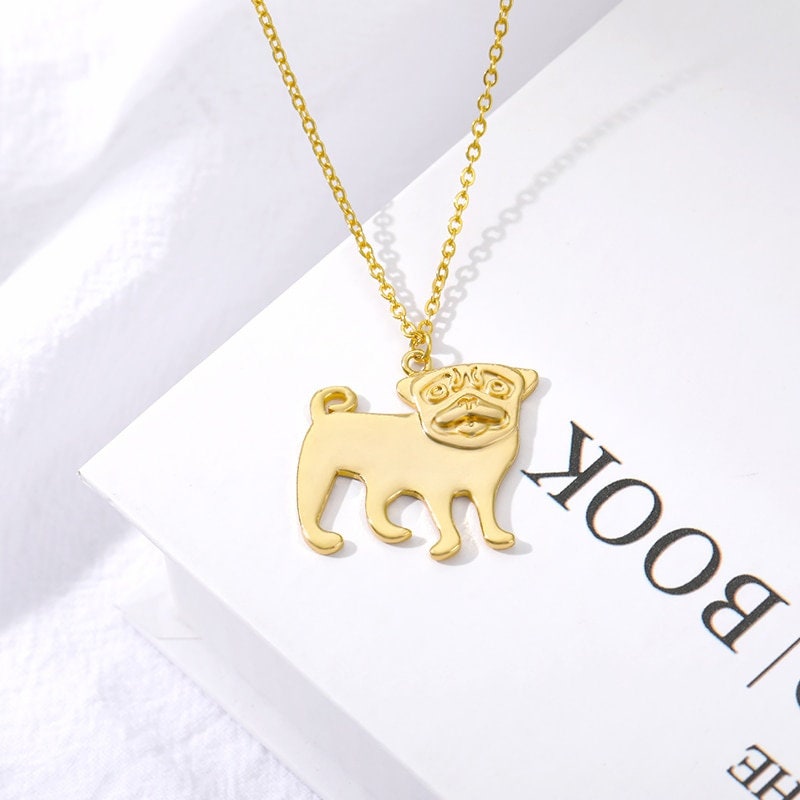 Cute Pug Pendant Necklace, 18K Gold Plated Dainty Animal Lover Charm Pendant, Dog Lover Necklace, Gift for Her