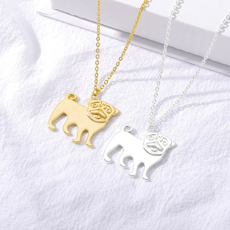 Cute Pug Pendant Necklace, 18K Gold Plated Dainty Animal Lover Charm Pendant, Dog Lover Necklace, Gift for Her