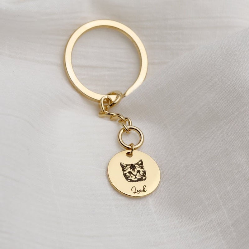 Personalized Pet Keychain, Custom Pet Portrait, 18K Gold Pet Keychain, Customized Gift, Personalized Gift, Gift for Her, Gift for Him