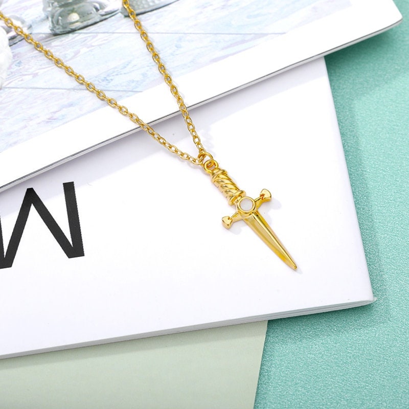 Sword Dagger Pendant, 18K Gold Necklace, Gothic Dainty