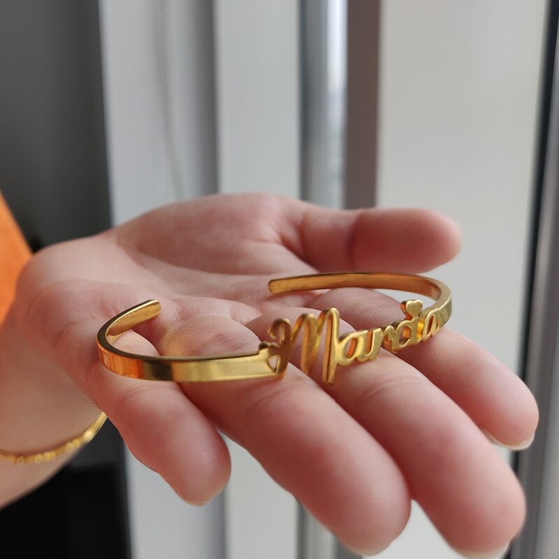 Personalized Name Bangle, Customized Name Bangle, 18K Gold Custom Bangle, Personalized Gift, Customized Gift, Gift for Her