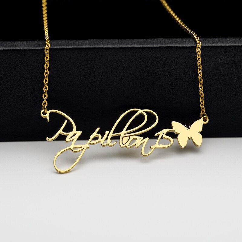 Personalized Butterfly Necklace, Customized Name Necklace, 18K Gold Butterfly Necklace, Personalized Gift, Customized Gift, Gift for Her