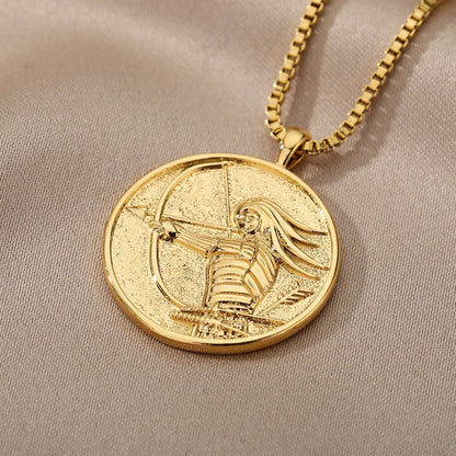 Mythology Mulan Goddess 18K Gold Plated Pendant For Women, Gold Dainty Necklace, Choker Chain, Layering Necklace, Goddess Coin