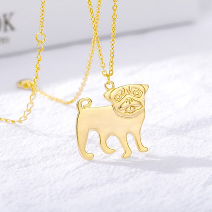 Cute Pug Pendant Necklace, 18K Gold Plated Dainty Animal Lover Charm Pendant, Dog Lover Necklace, Gift for Her