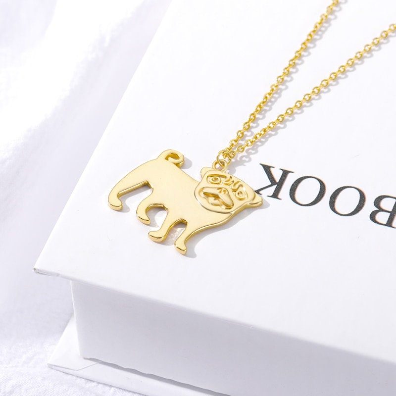 Cute Pug Pendant Necklace, 18K Gold Plated Dainty Animal Lover Charm Pendant, Dog Lover Necklace, Gift for Her