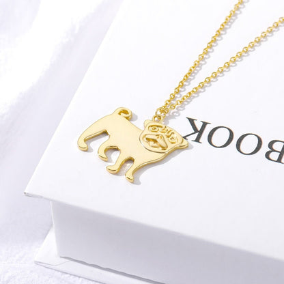 Cute Pug Pendant Necklace, 18K Gold Plated Dainty Animal Lover Charm Pendant, Dog Lover Necklace, Gift for Her