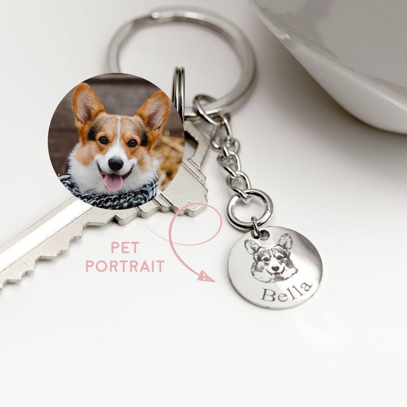 Personalized Pet Keychain, Custom Pet Portrait, 18K Gold Pet Keychain, Customized Gift, Personalized Gift, Gift for Her, Gift for Him